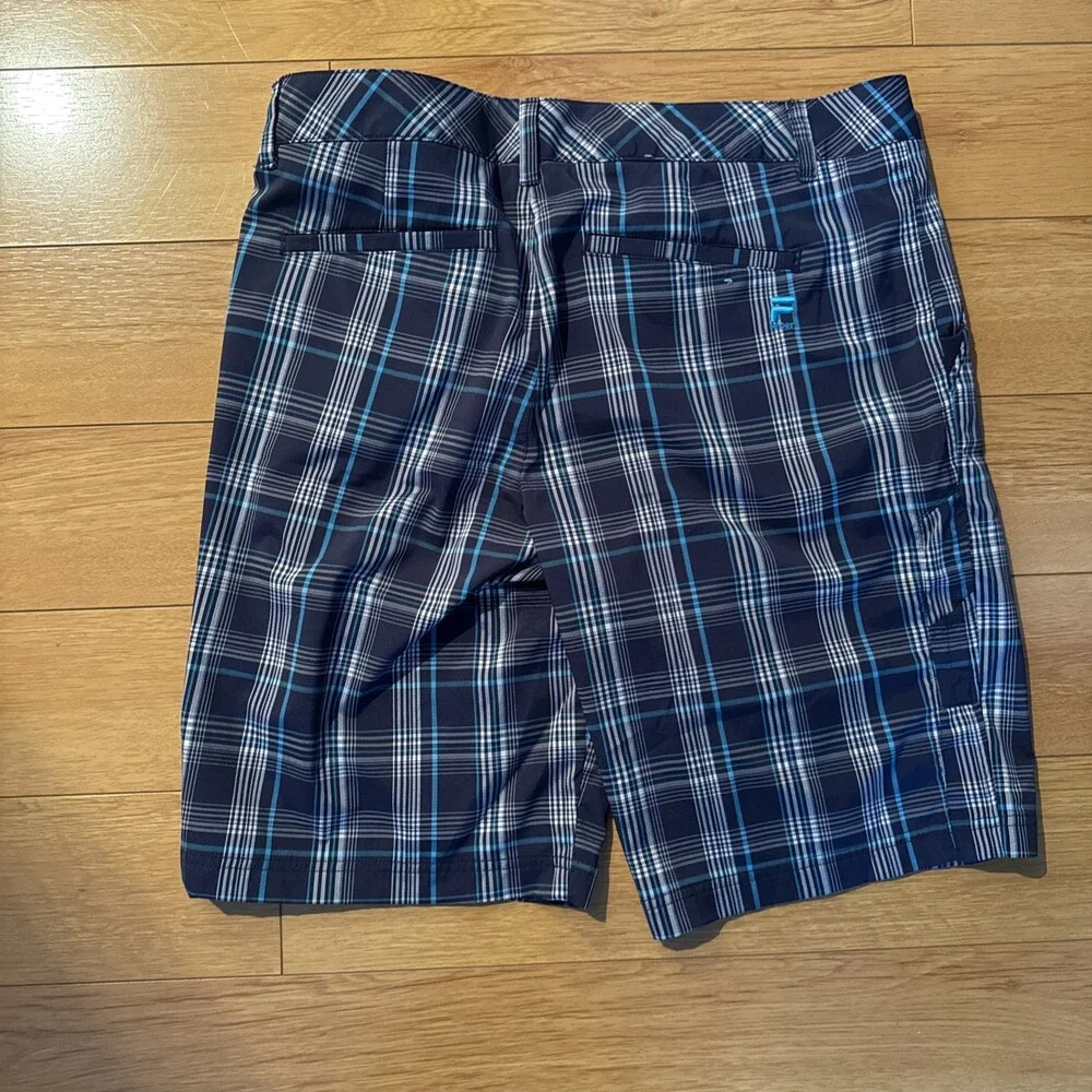FILA SPORT Golf Men’s Plaid Performance Shorts Gray Turquoise Stretch-Sz 34